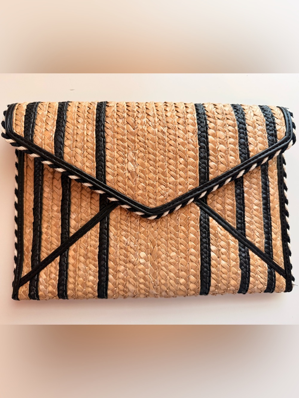 Rebecca Minkoff Natural Straw Clutch with Black Trim